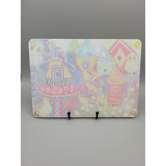 Debbie McCulley Painted Glass Cutting board 11" × 8" Bird Houses Birds Owls - Picture 3 of 4